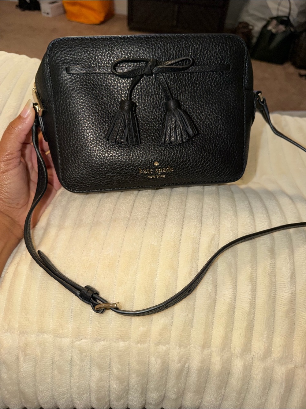 kate spade Black Pebbled Leather Tassel Crossbody and wallet set